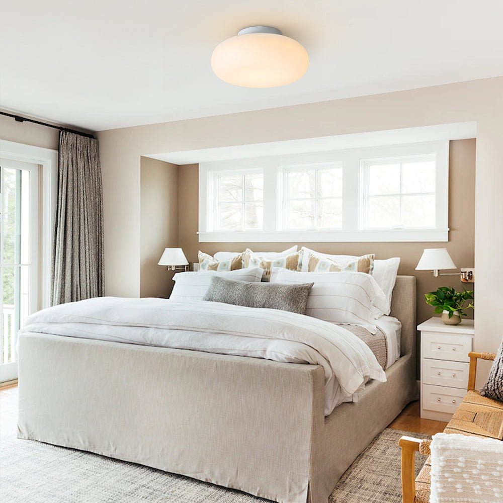 Pendantlightie - Nordic Cream Mushroom Three - Color Dimmable LED Semi Ceiling Light - Semi Flush Mount - Medium -