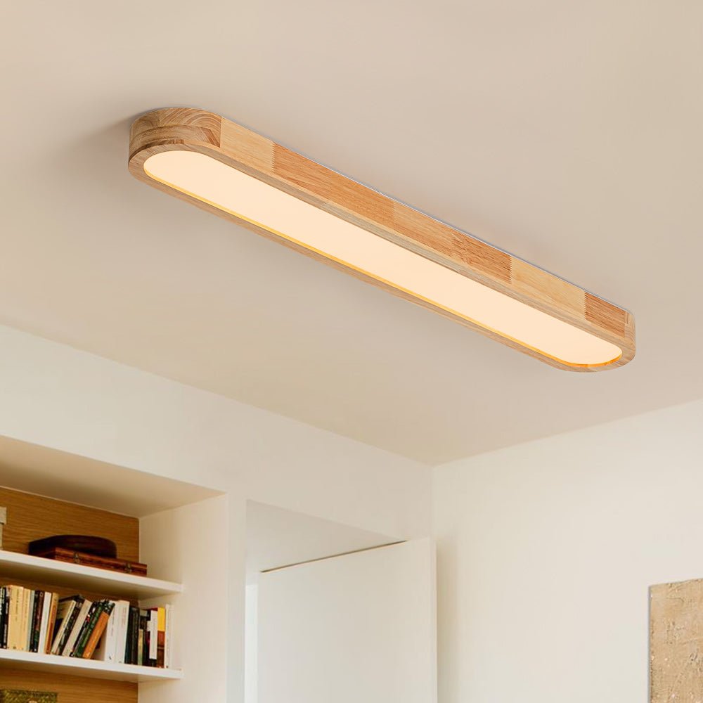 Pendantlightie-Nordic Dimmable Led Oval Wood Ceiling Light-Flush Mount-Dimmable With Remote Control-