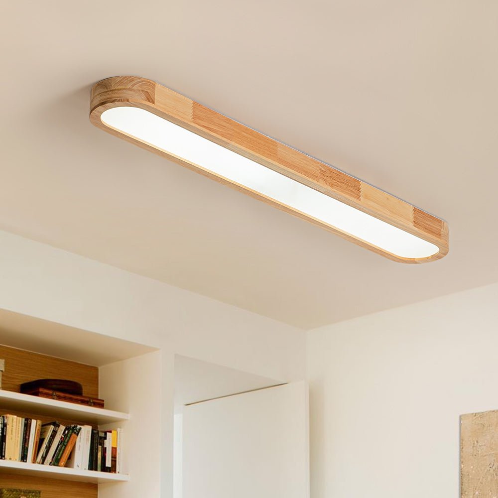 Pendantlightie-Nordic Dimmable Led Oval Wood Ceiling Light-Flush Mount-Dimmable With Remote Control-