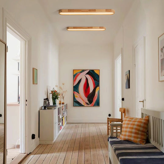 Pendantlightie-Nordic Dimmable Led Oval Wood Ceiling Light-Flush Mount-Dimmable With Remote Control-