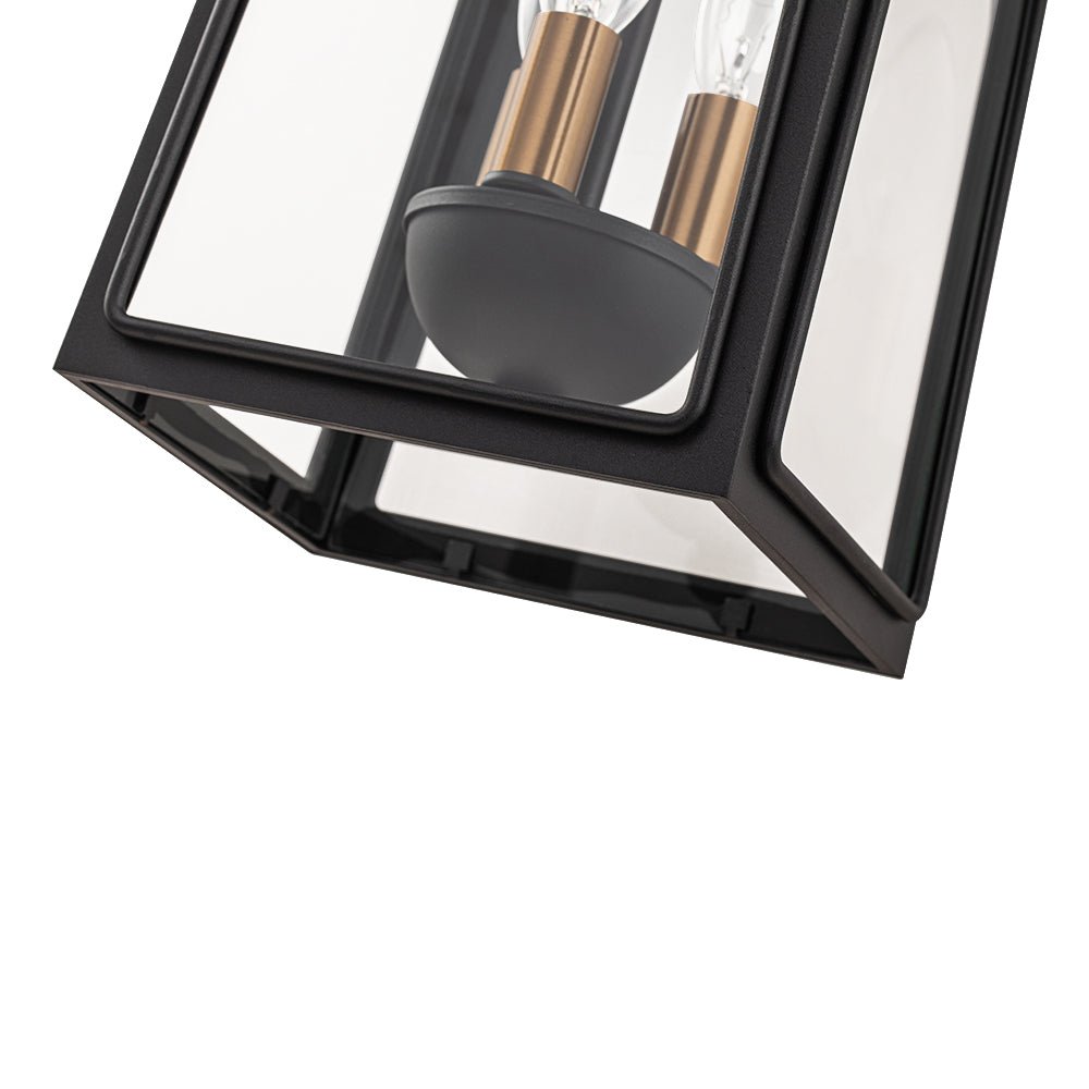 Pendantlightie - Retro 3 - Light Clear Glass House Lantern Outdoor Wall Sconce - Outdoor Wall Light - Black -