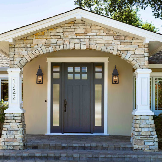 Pendantlightie - Retro 3 - Light Clear Glass House Lantern Outdoor Wall Sconce - Outdoor Wall Light - Black -