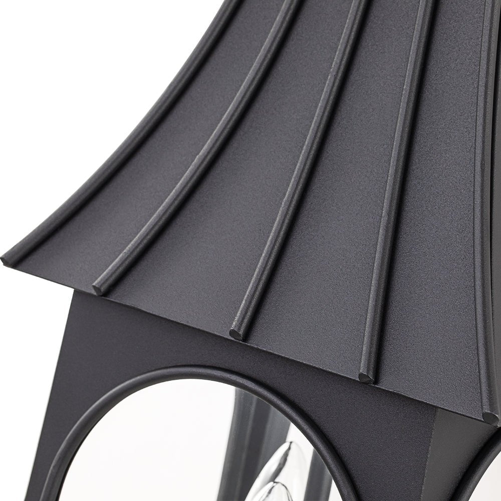 Pendantlightie - Retro 3 - Light Clear Glass House Lantern Outdoor Wall Sconce - Outdoor Wall Light - Black -