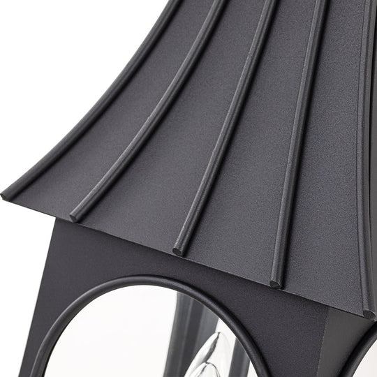 Pendantlightie - Retro 3 - Light Clear Glass House Lantern Outdoor Wall Sconce - Outdoor Wall Light - Black -