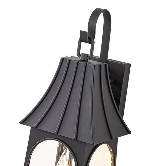 Pendantlightie - Retro 3 - Light Clear Glass House Lantern Outdoor Wall Sconce - Outdoor Wall Light - Black -