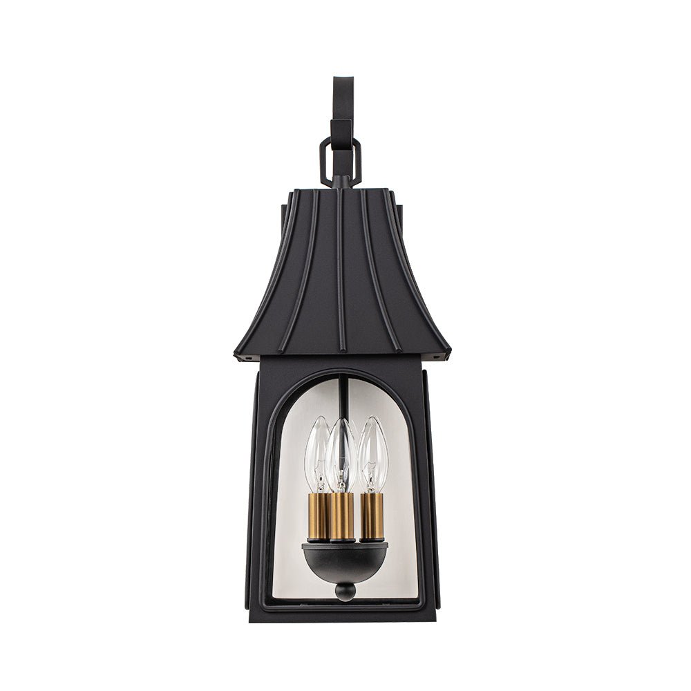 Pendantlightie - Retro 3 - Light Clear Glass House Lantern Outdoor Wall Sconce - Outdoor Wall Light - Black -