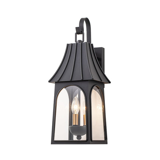 Pendantlightie - Retro 3 - Light Clear Glass House Lantern Outdoor Wall Sconce - Outdoor Wall Light - Black -