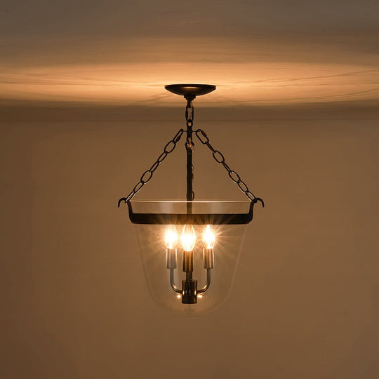 Pendantlightie - Retro 3 - Light Urn Lantern Glass Shade Ceiling Light - Semi Flush Mount - Black -