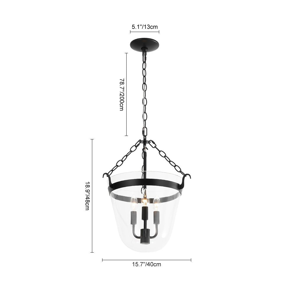 Pendantlightie - Retro 3 - Light Urn Lantern Glass Shade Ceiling Light - Semi Flush Mount - Black -