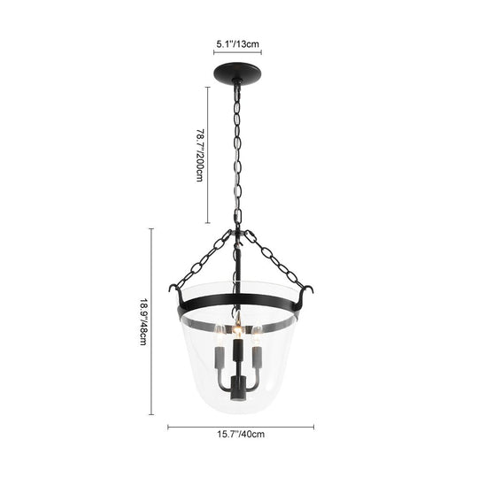 Pendantlightie - Retro 3 - Light Urn Lantern Glass Shade Ceiling Light - Semi Flush Mount - Black -