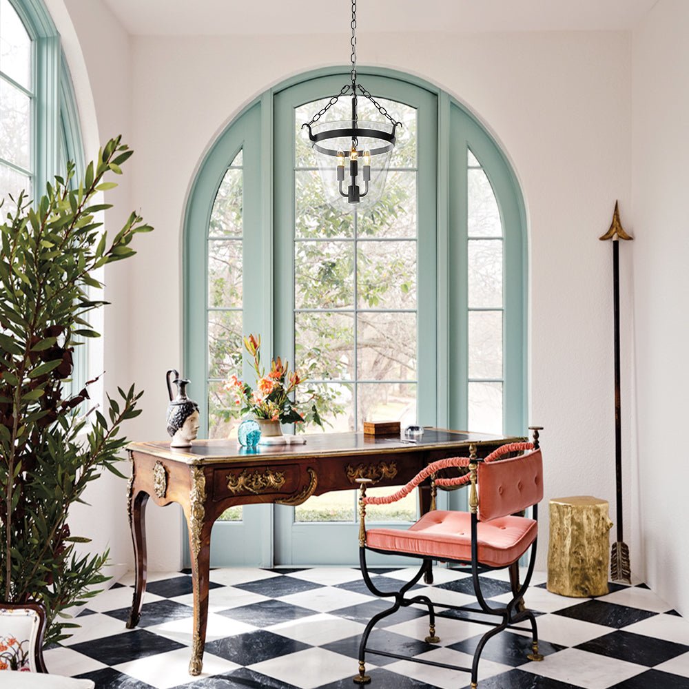 Pendantlightie - Retro 3 - Light Urn Lantern Glass Shade Ceiling Light - Semi Flush Mount - Black -