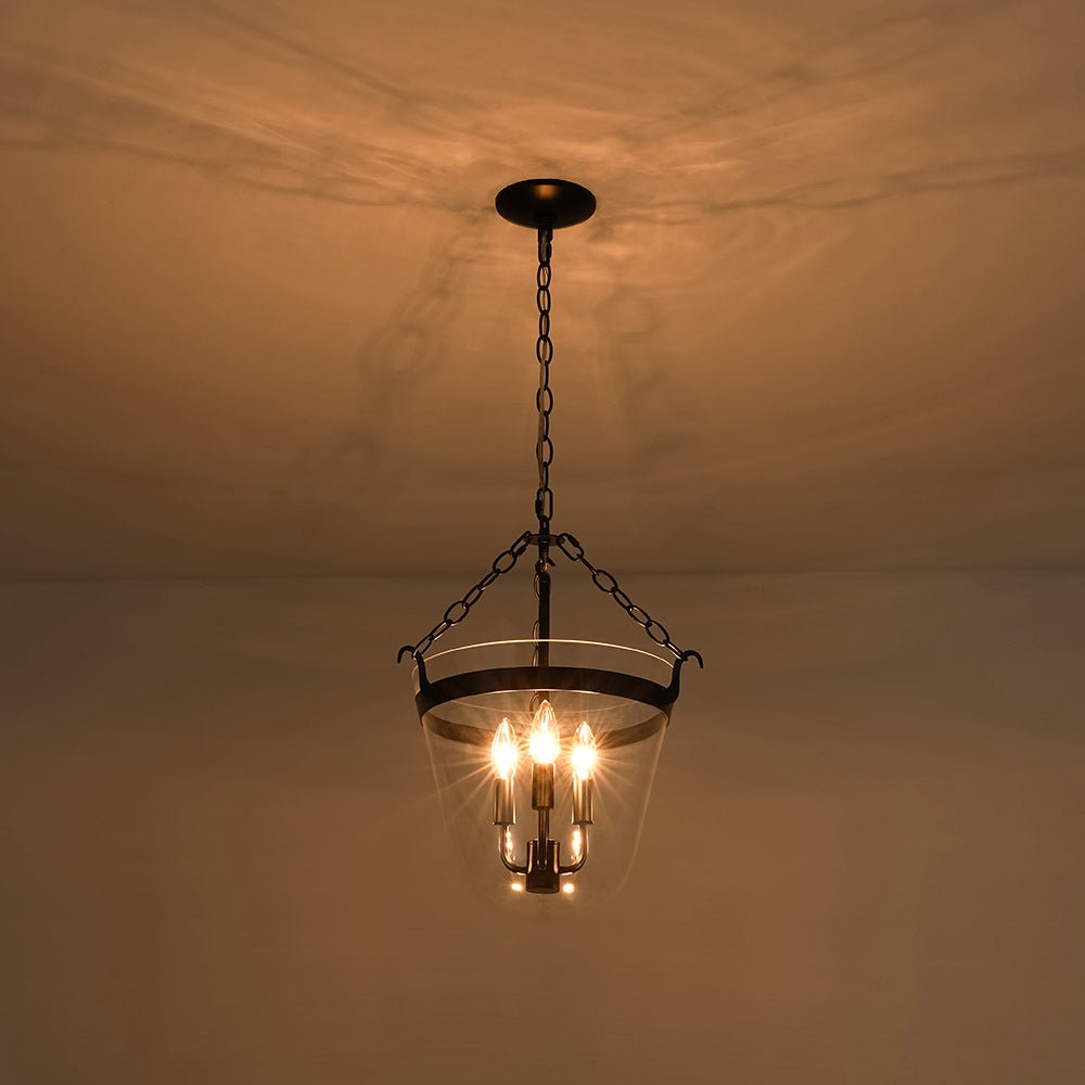 Pendantlightie - Retro 3 - Light Urn Lantern Glass Shade Ceiling Light - Semi Flush Mount - Black -