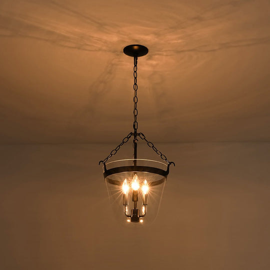 Pendantlightie - Retro 3 - Light Urn Lantern Glass Shade Ceiling Light - Semi Flush Mount - Black -