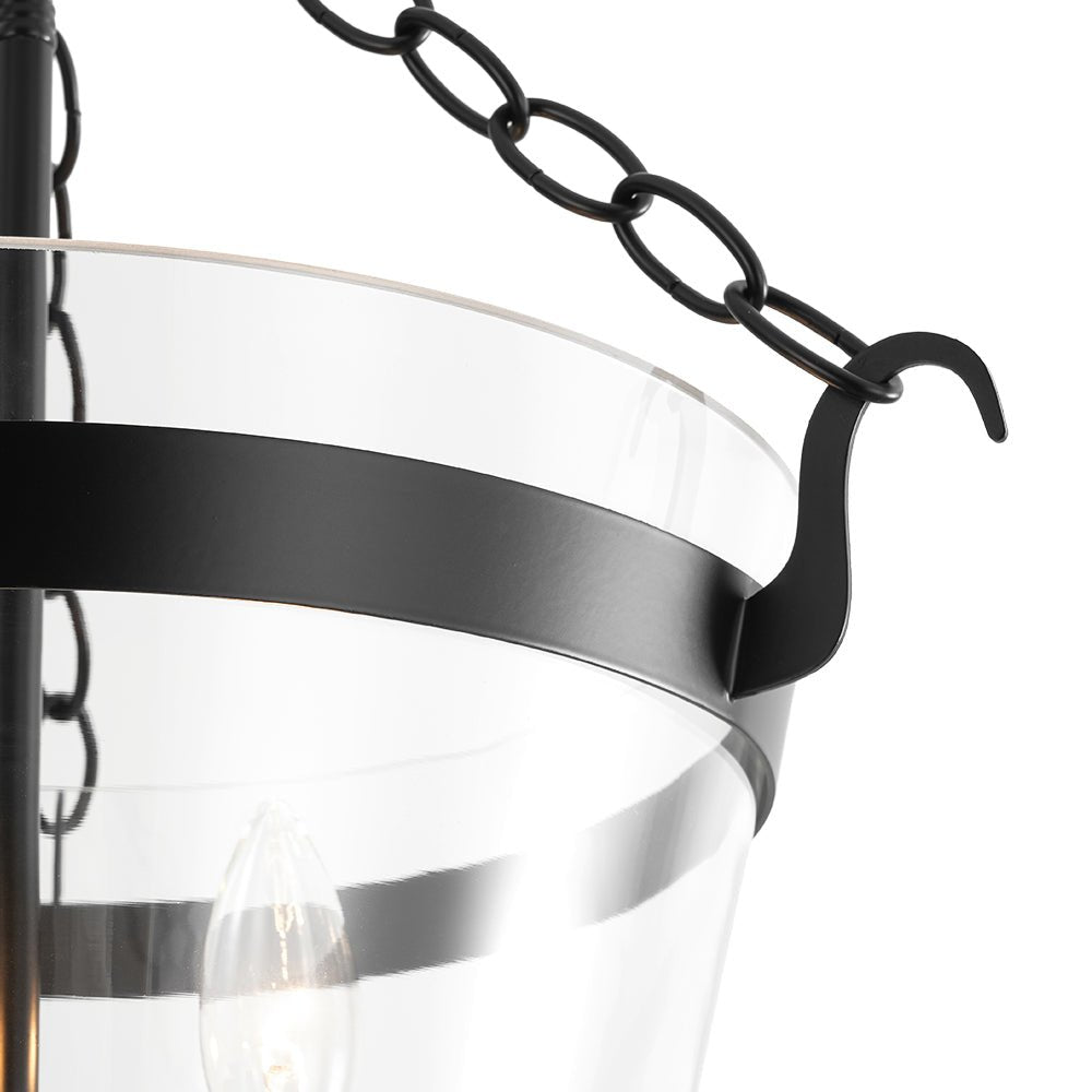 Pendantlightie - Retro 3 - Light Urn Lantern Glass Shade Ceiling Light - Semi Flush Mount - Black -