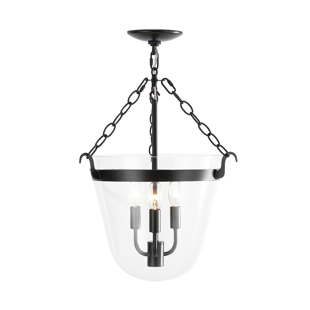 Pendantlightie - Retro 3 - Light Urn Lantern Glass Shade Ceiling Light - Semi Flush Mount - Black -