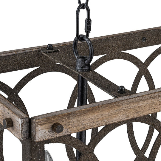 Pendantlightie - Rustic 3 - Light Grill Frame Wood Kitchen Island Rectangular Chandelier - Chandeliers - 3Lt -