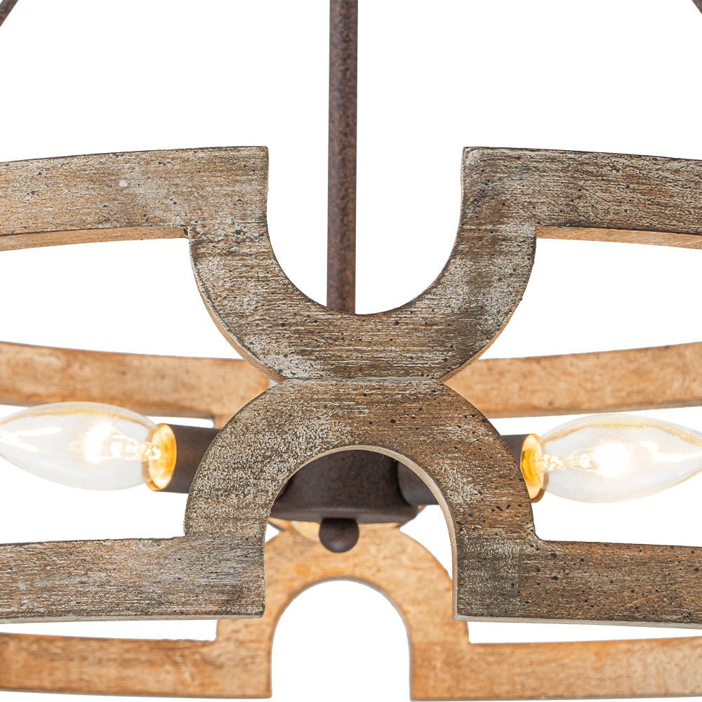 Pendantlightie - Rustic 3 - Light Open Cage Drum Farmhouse Wooden Lantern Pendant - Pendants - 3Lt -