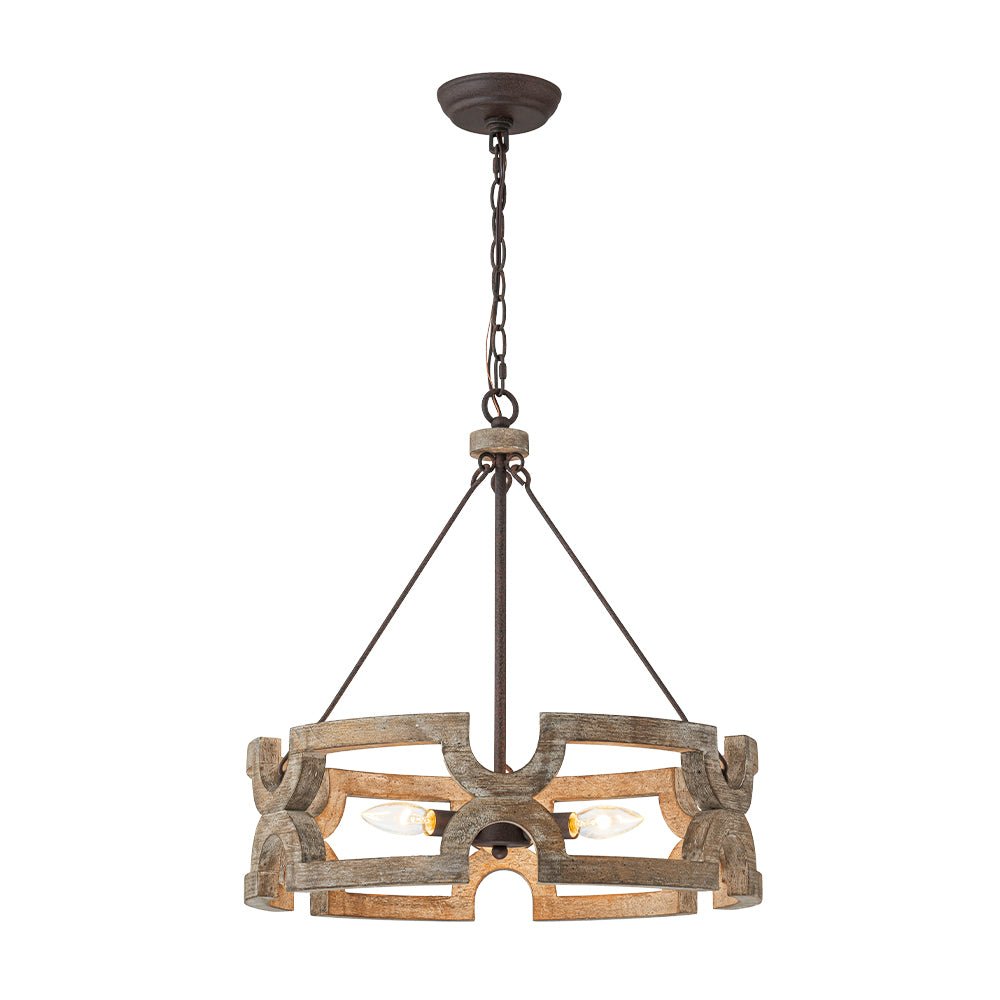 Pendantlightie - Rustic 3 - Light Open Cage Drum Farmhouse Wooden Lantern Pendant - Pendants - 3Lt -
