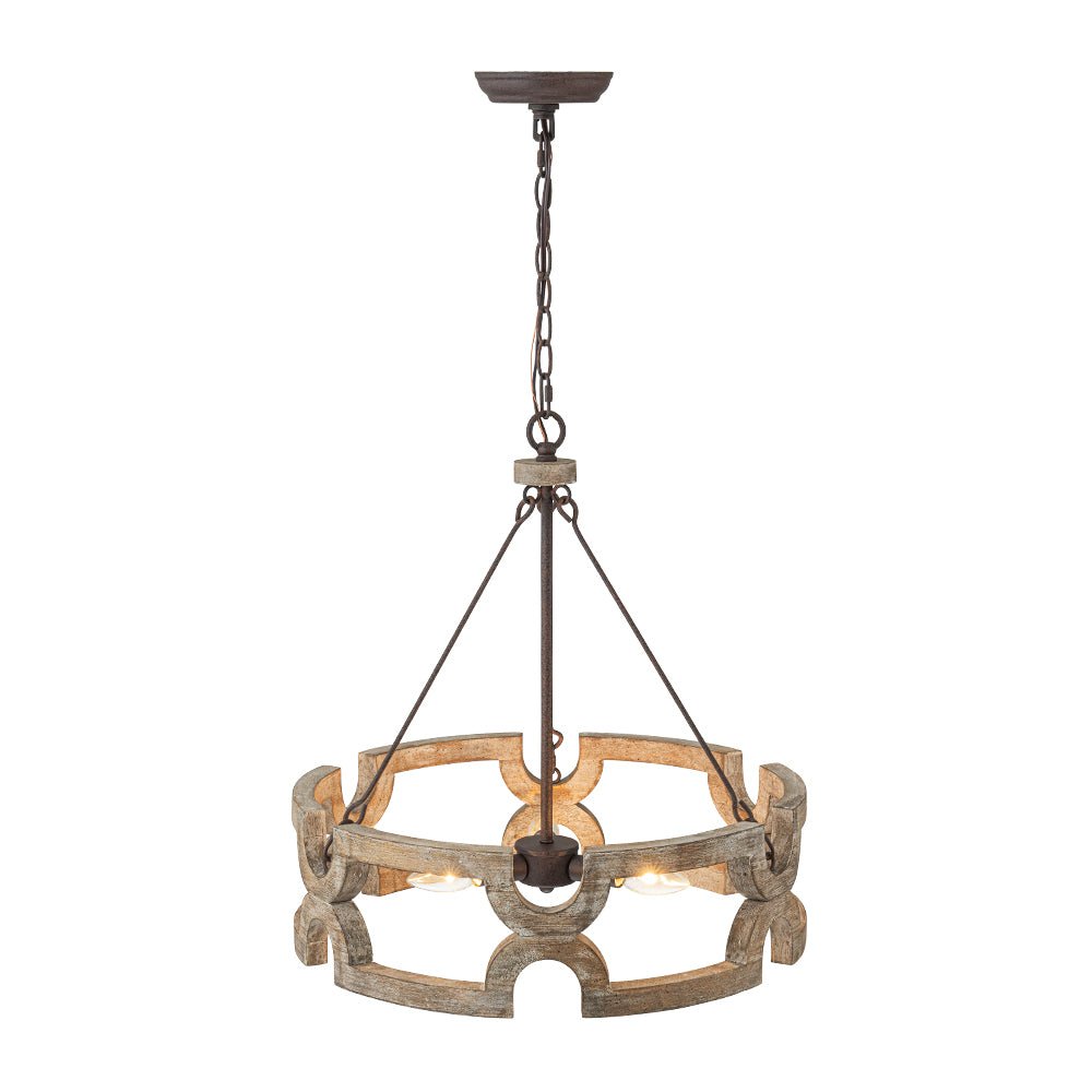 Pendantlightie - Rustic 3 - Light Open Cage Drum Farmhouse Wooden Lantern Pendant - Pendants - 3Lt -