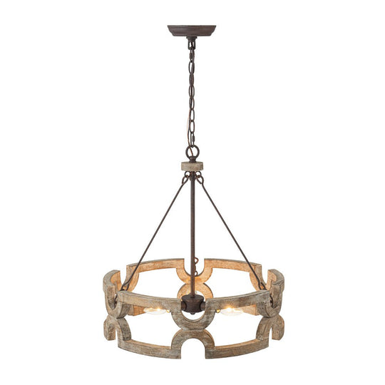 Pendantlightie - Rustic 3 - Light Open Cage Drum Farmhouse Wooden Lantern Pendant - Pendants - 3Lt -