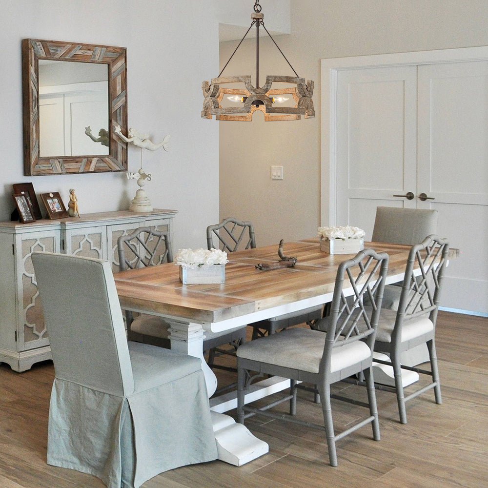 Pendantlightie - Rustic 3 - Light Open Cage Drum Farmhouse Wooden Lantern Pendant - Pendants - 3Lt -