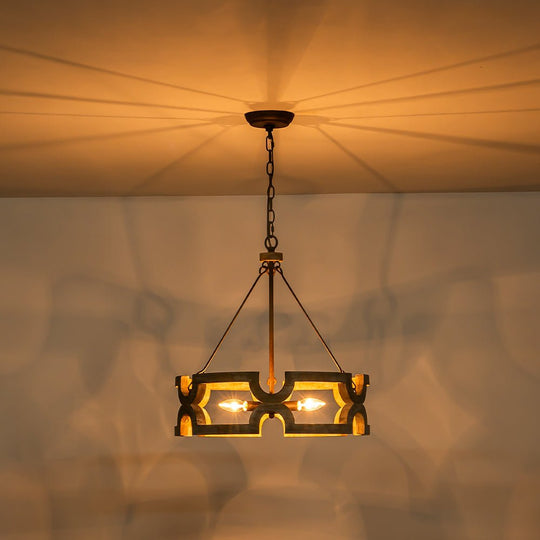 Pendantlightie - Rustic 3 - Light Open Cage Drum Farmhouse Wooden Lantern Pendant - Pendants - 3Lt -