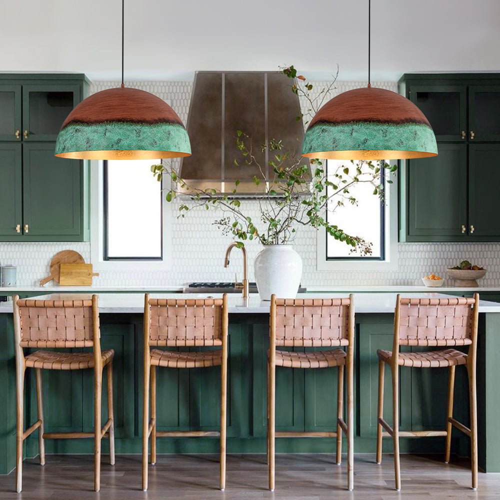 Pendantlightie - Rustic Farmhouse 1 - Light Copper And Green Paint Dome Pendant - Pendants - 23.6 in (60 cm) -