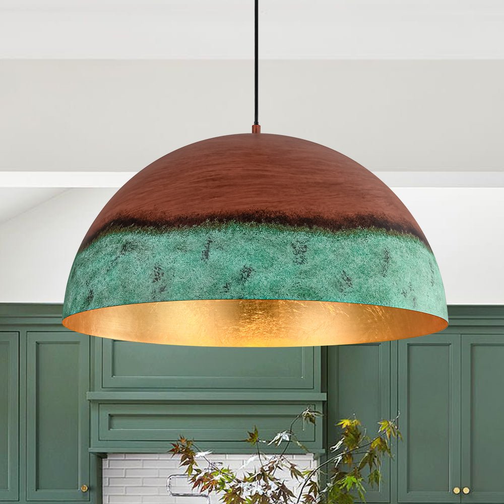 Pendantlightie - Rustic Farmhouse 1 - Light Copper And Green Paint Dome Pendant - Pendants - 23.6 in (60 cm) -