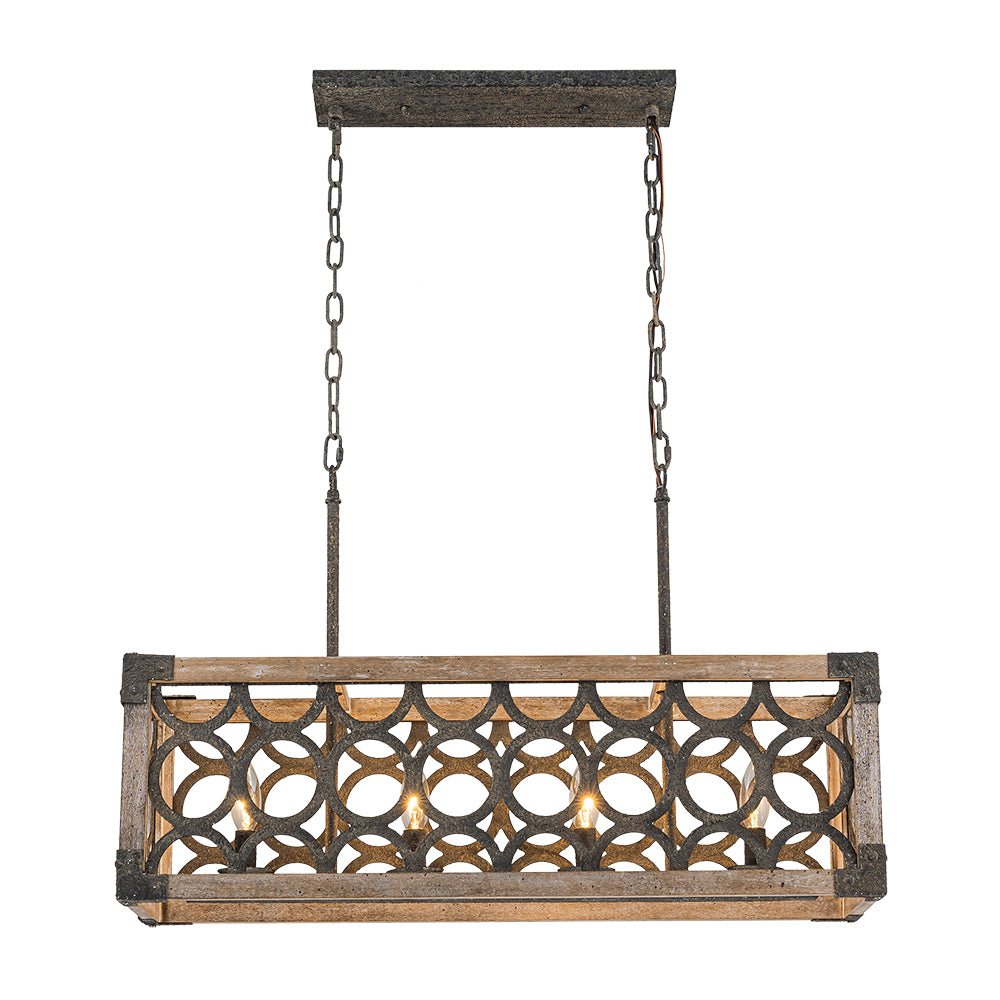 Pendantlightie - Rutsic 4 - Light Grill Frame Wood Kitchen Island Rectangular Chandelier - Chandeliers - 4Lt -