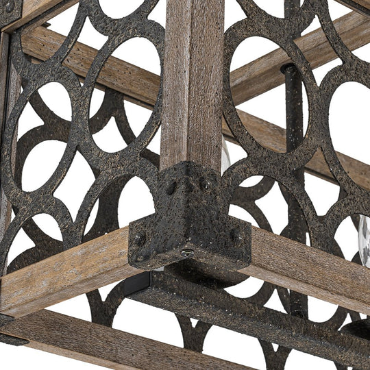 Pendantlightie - Rutsic 4 - Light Grill Frame Wood Kitchen Island Rectangular Chandelier - Chandeliers - 4Lt -