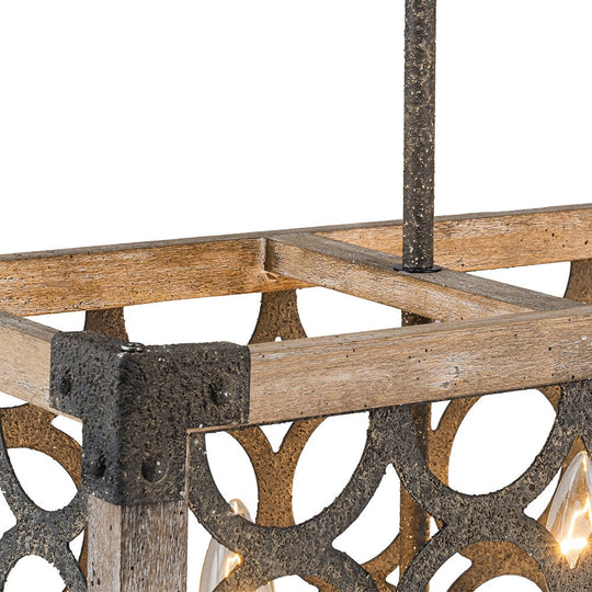 Pendantlightie - Rutsic 4 - Light Grill Frame Wood Kitchen Island Rectangular Chandelier - Chandeliers - 4Lt -