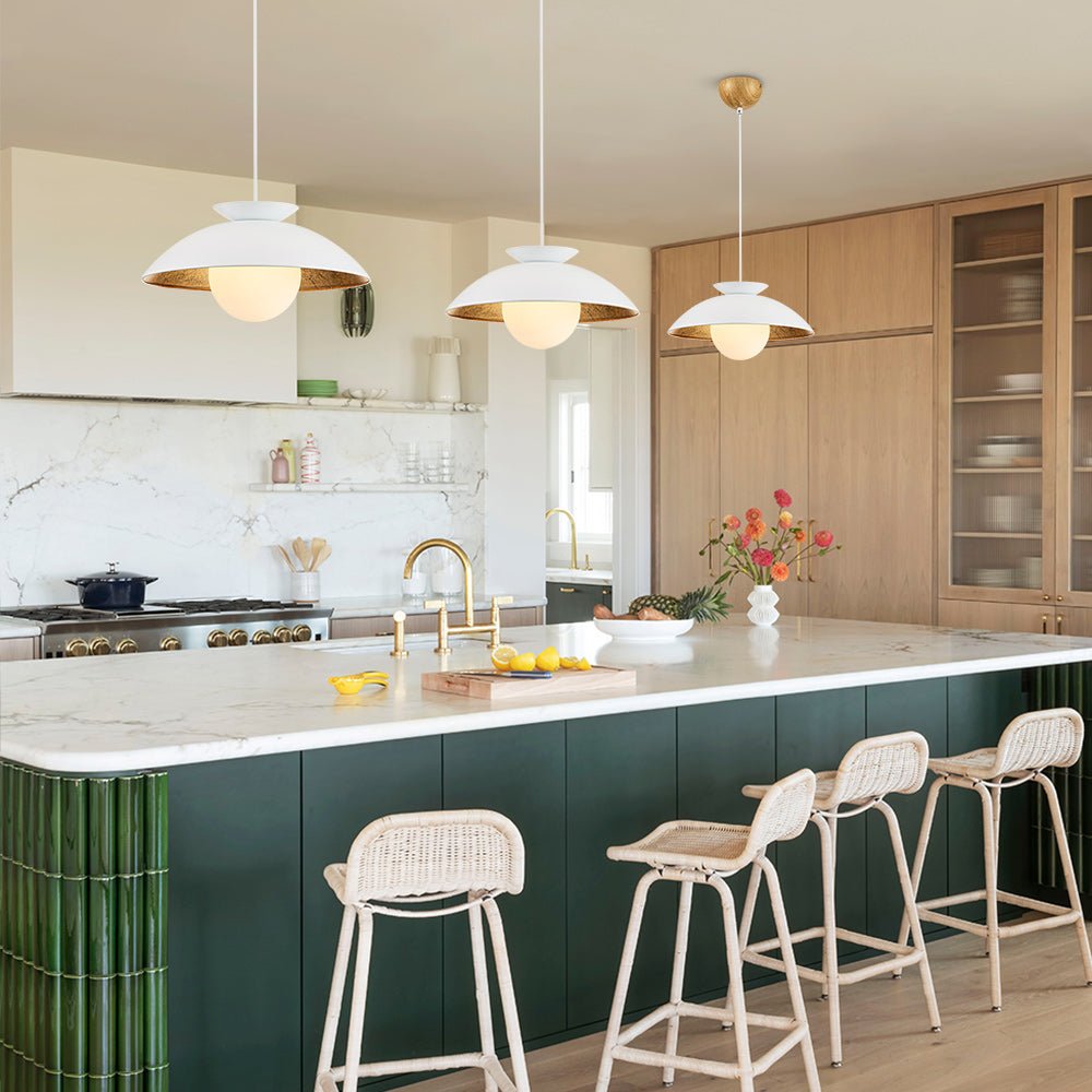 Pendantlightie-Scandinavian 1-Light Gold Leaf Dome Pendant Light-Pendants-White-