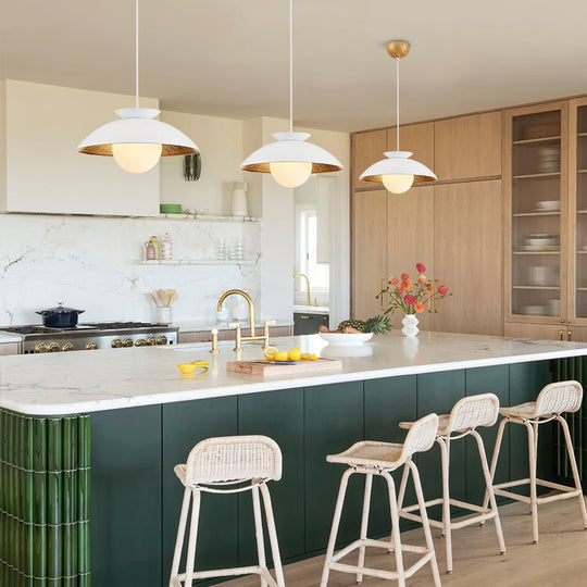 Pendantlightie-Scandinavian 1-Light Gold Leaf Dome Pendant Light-Pendants-White-