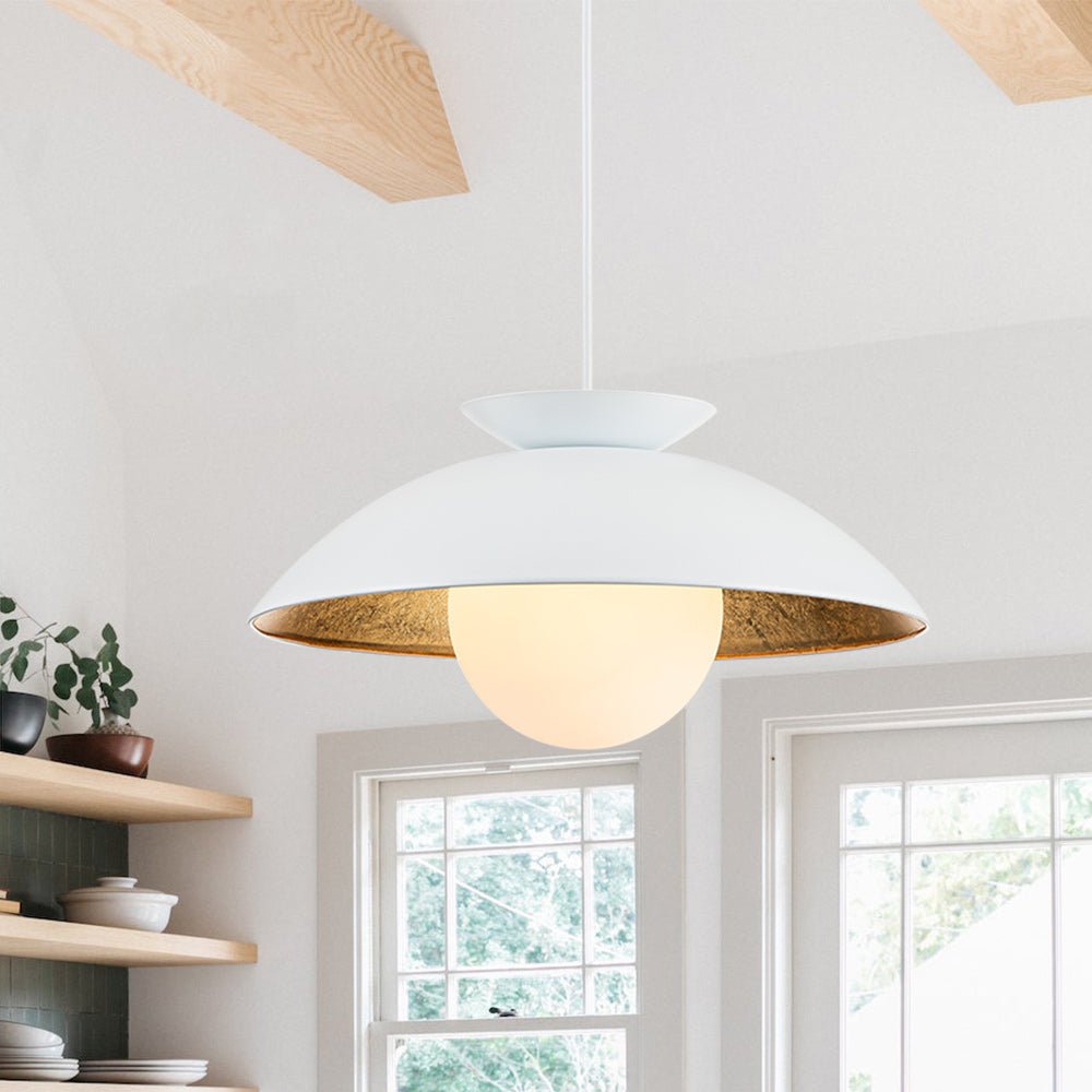 Pendantlightie-Scandinavian 1-Light Gold Leaf Dome Pendant Light-Pendants-White-
