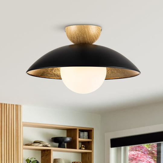 Pendantlightie - Scandinavian 1 - Light Gold Leaf Dome Semi Flush Mount With Glass Shade - Semi Flush Mount - Black -