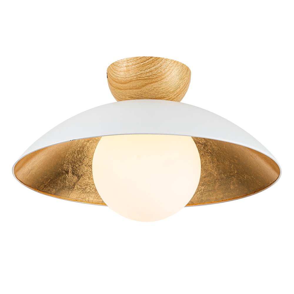 Pendantlightie - Scandinavian 1 - Light Gold Leaf Dome Semi Flush Mount With Glass Shade - Semi Flush Mount - White -