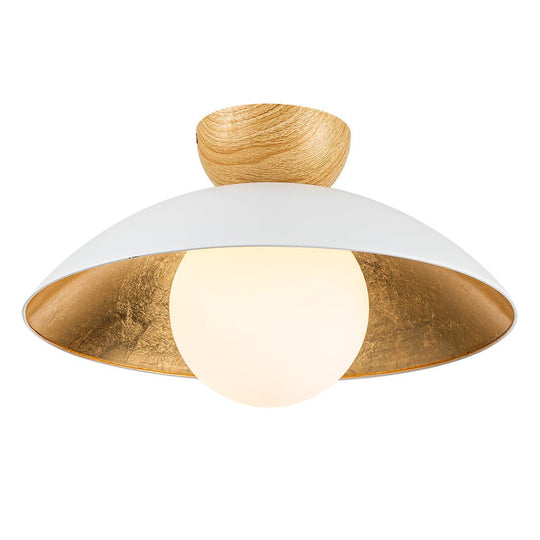 Pendantlightie - Scandinavian 1 - Light Gold Leaf Dome Semi Flush Mount With Glass Shade - Semi Flush Mount - White -
