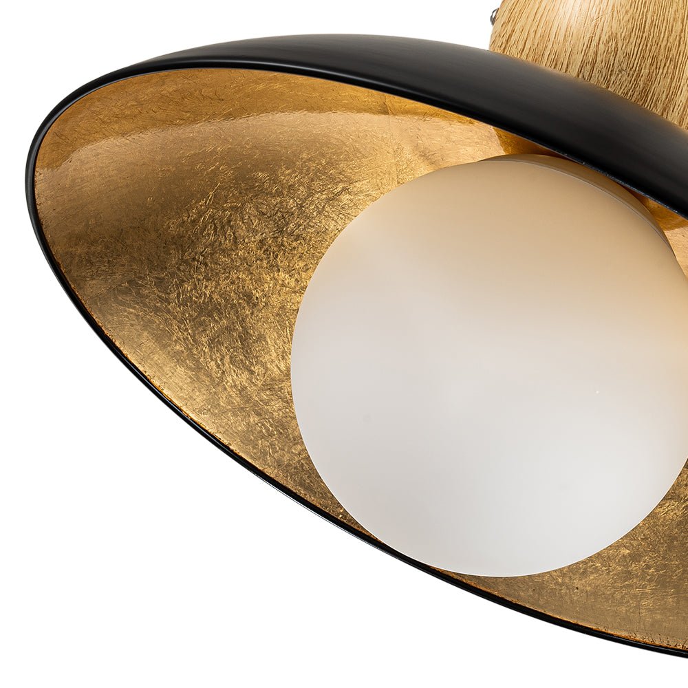 Pendantlightie - Scandinavian 1 - Light Gold Leaf Dome Semi Flush Mount With Glass Shade - Semi Flush Mount - White -