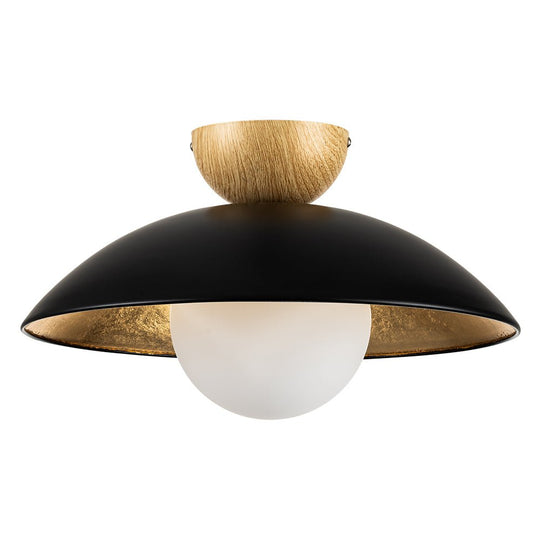 Pendantlightie - Scandinavian 1 - Light Gold Leaf Dome Semi Flush Mount With Glass Shade - Semi Flush Mount - White -