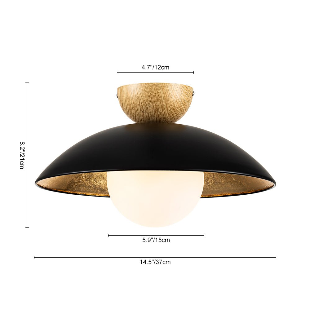 Pendantlightie - Scandinavian 1 - Light Gold Leaf Dome Semi Flush Mount With Glass Shade - Semi Flush Mount - White -