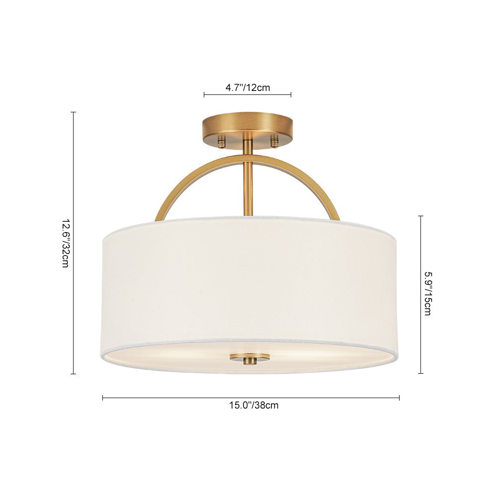 Pendantlightie - Scandinavian 2 - Light Linen Shade Drum Semi Flush Mount - Semi Flush Mount - Brass -