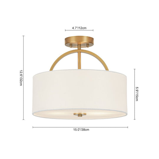 Pendantlightie - Scandinavian 2 - Light Linen Shade Drum Semi Flush Mount - Semi Flush Mount - Brass -