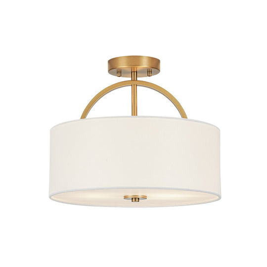 Pendantlightie - Scandinavian 2 - Light Linen Shade Drum Semi Flush Mount - Semi Flush Mount - Brass -