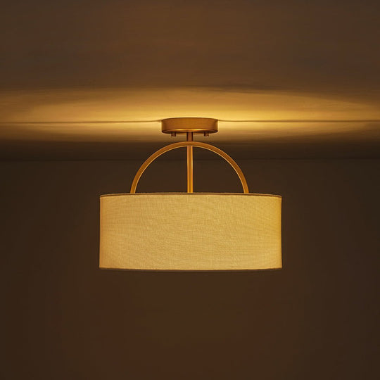Pendantlightie - Scandinavian 2 - Light Linen Shade Drum Semi Flush Mount - Semi Flush Mount - Brass -
