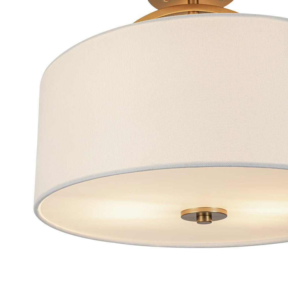 Pendantlightie - Scandinavian 2 - Light Linen Shade Drum Semi Flush Mount - Semi Flush Mount - Brass -