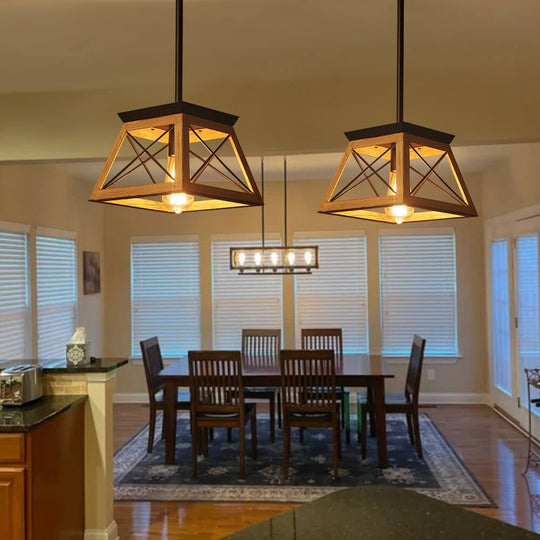 Pendantlightie - Single Light Square Rustic Pendant Lighting - Pendants - Brown -