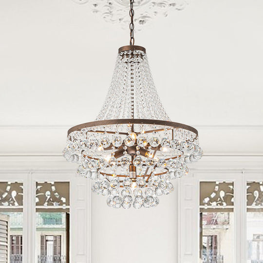 Pendantlightie - Traditional 7 - Light Tiered Beaded Empire Crystal Drops Chandelier - Chandeliers - Antique Bronze -