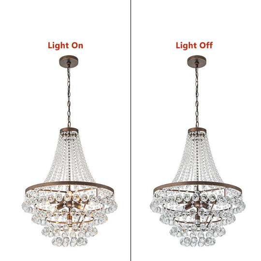 Pendantlightie - Traditional 7 - Light Tiered Beaded Empire Crystal Drops Chandelier - Chandeliers - Antique Bronze -