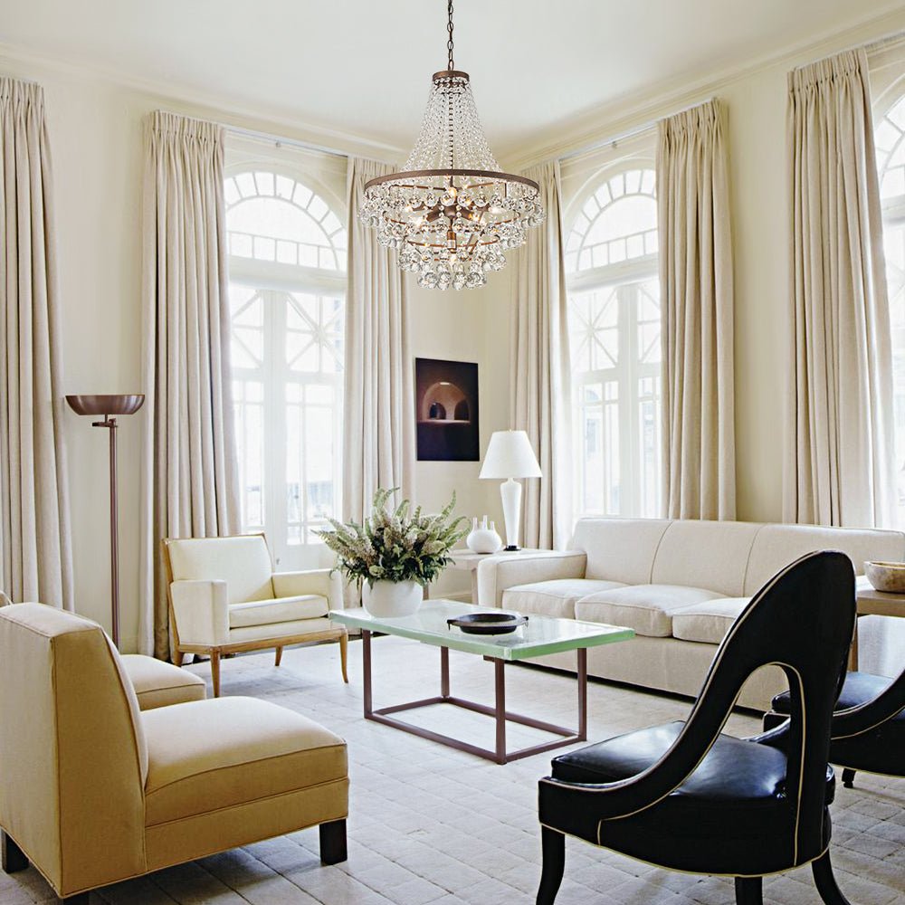 Pendantlightie - Traditional 7 - Light Tiered Beaded Empire Crystal Drops Chandelier - Chandeliers - Antique Bronze -