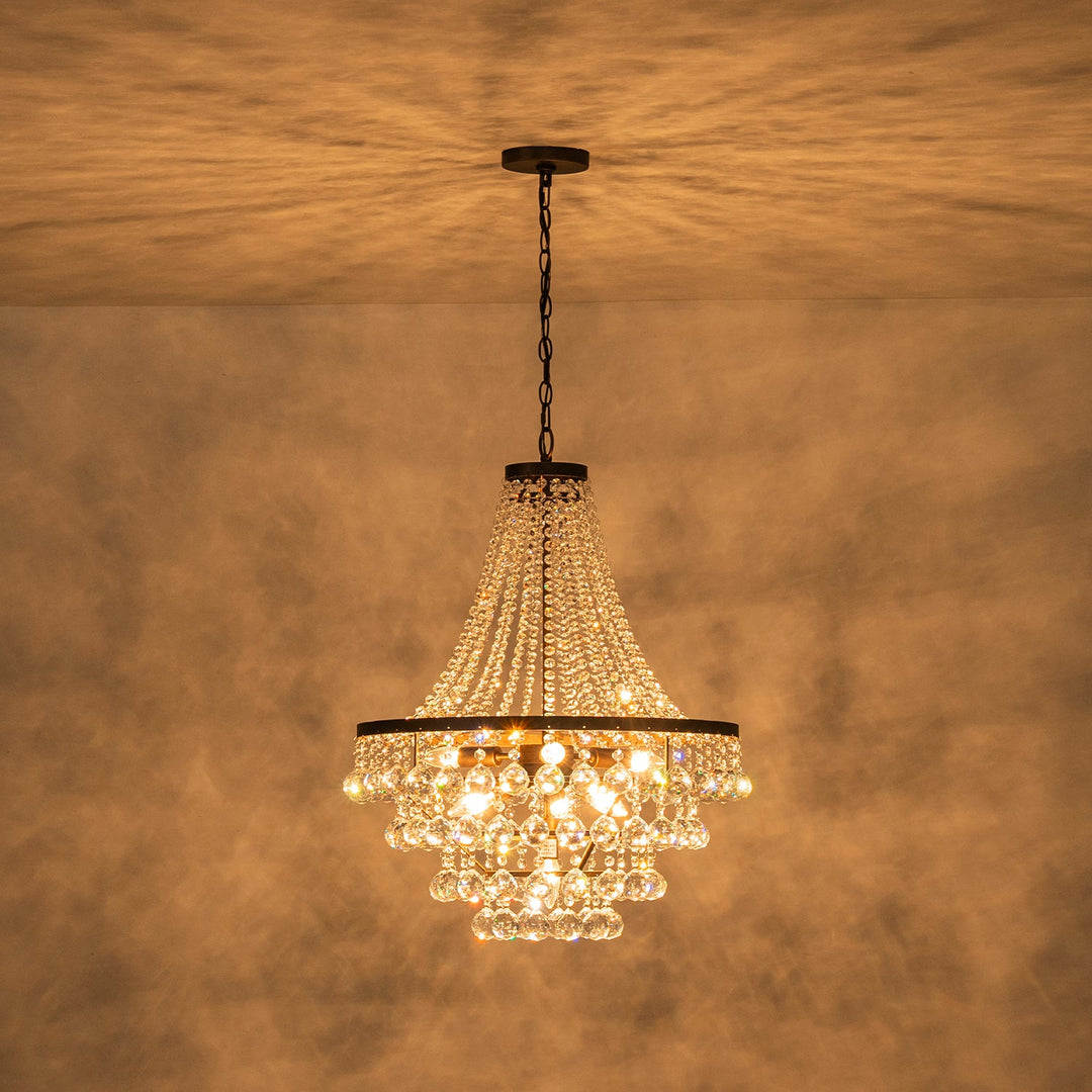 Pendantlightie - Traditional 7 - Light Tiered Beaded Empire Crystal Drops Chandelier - Chandeliers - Antique Bronze -